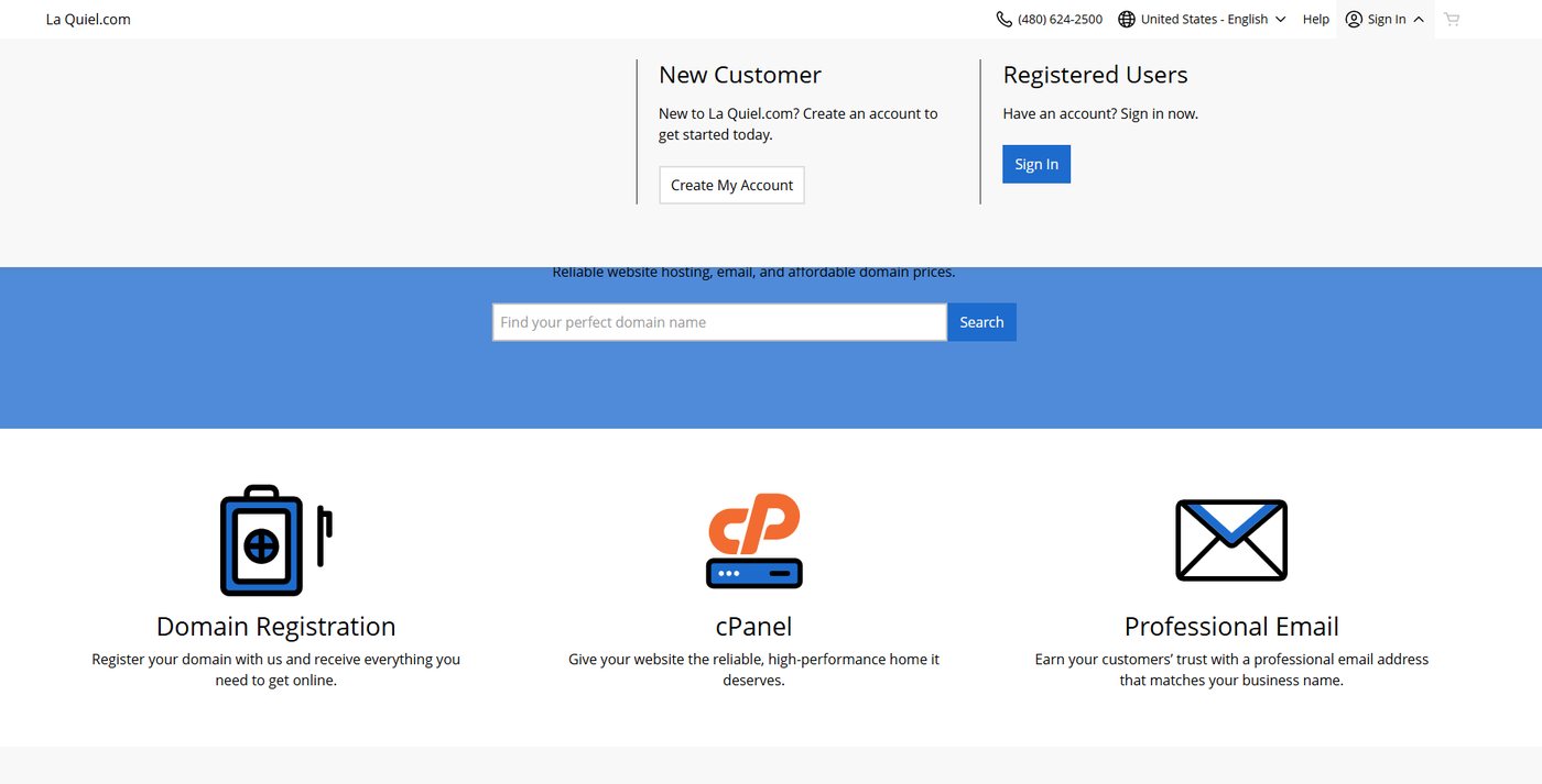 La Quiel.com store sign-in menu with Create My Account under New Customer.