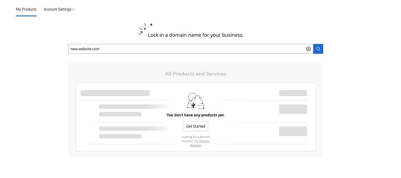 Domain search box in the customer account.
